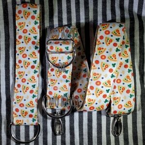 Hand Crafted Pizza Print Crossbody Strap with Pepperoni Mushroom And Key Fob NWT